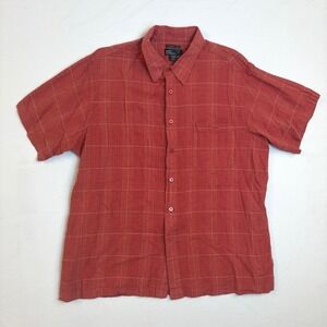 Marc Edwards Mens XXL Red Windowpane Washable Linen Rayon Short Sleeve Shirt